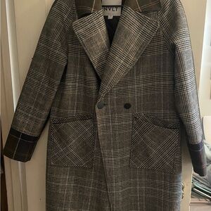NVLT Black and Gray Trench Coat with Plaid Pattern